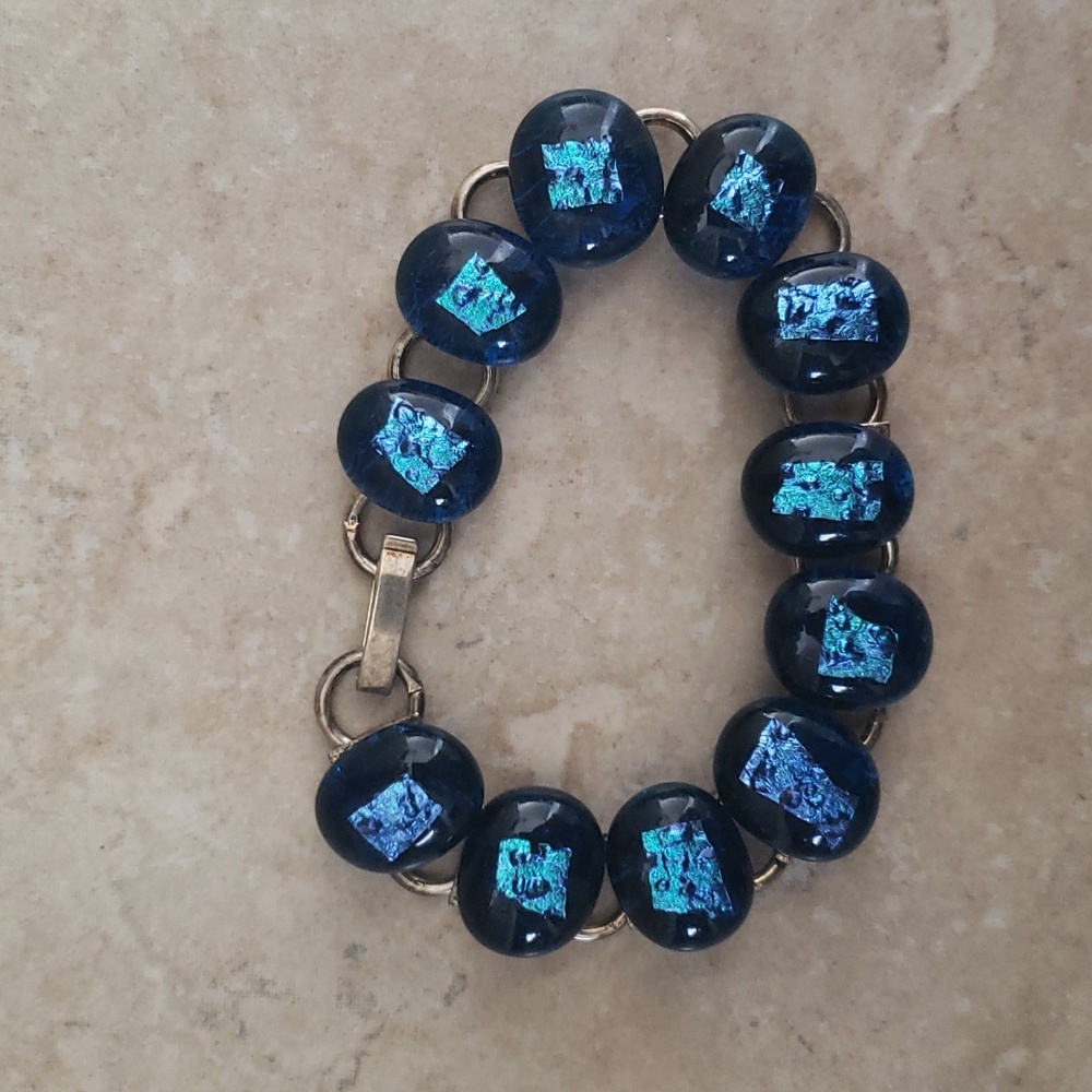 Blue glass and foil art fair bracelet
